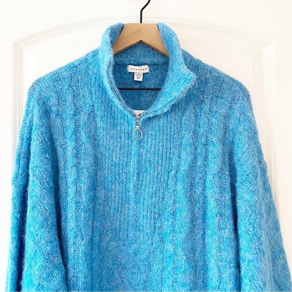 TOPSHOP Blue Oversized Cable Knit Front Zip Sweater Size 8-10 - Picture 4 of 10